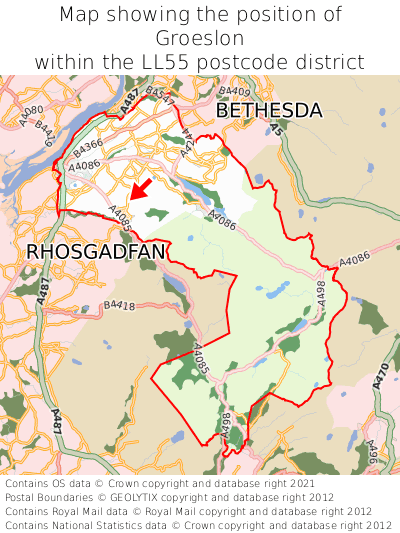 Map showing location of Groeslon within LL55