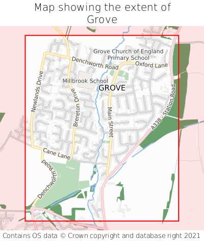 Map showing extent of Grove as bounding box