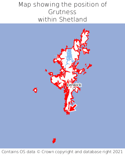 Map showing location of Grutness within Shetland