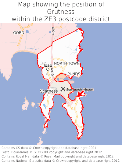 Map showing location of Grutness within ZE3