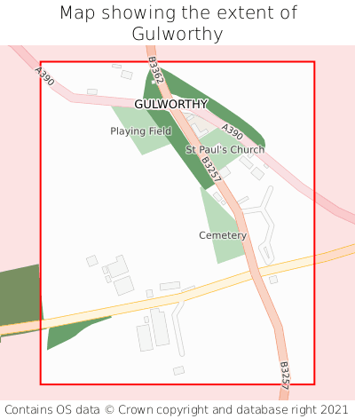 Map showing extent of Gulworthy as bounding box