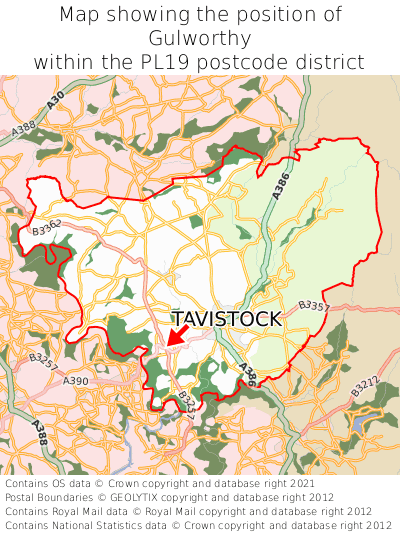 Map showing location of Gulworthy within PL19