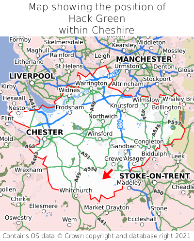 Map showing location of Hack Green within Cheshire