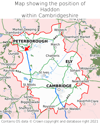 Map showing location of Haddon within Cambridgeshire