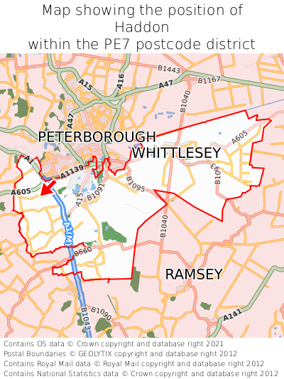 Map showing location of Haddon within PE7