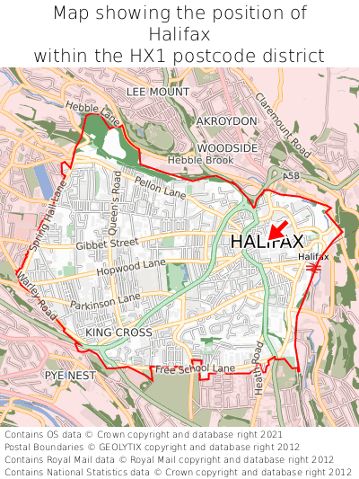 Map showing location of Halifax within HX1