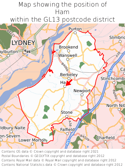 Map showing location of Ham within GL13