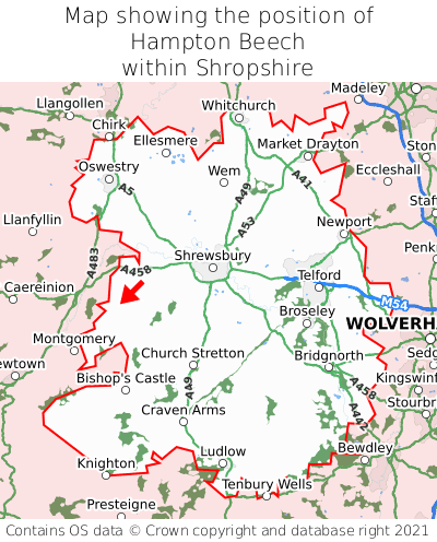 Map showing location of Hampton Beech within Shropshire