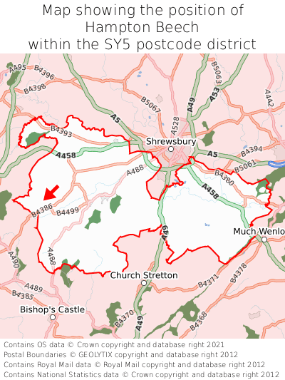 Map showing location of Hampton Beech within SY5