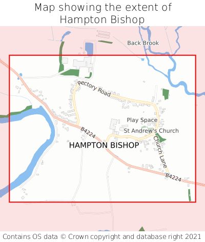 Map showing extent of Hampton Bishop as bounding box