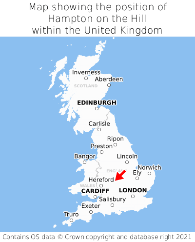 Map showing location of Hampton on the Hill within the UK