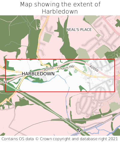 Map showing extent of Harbledown as bounding box