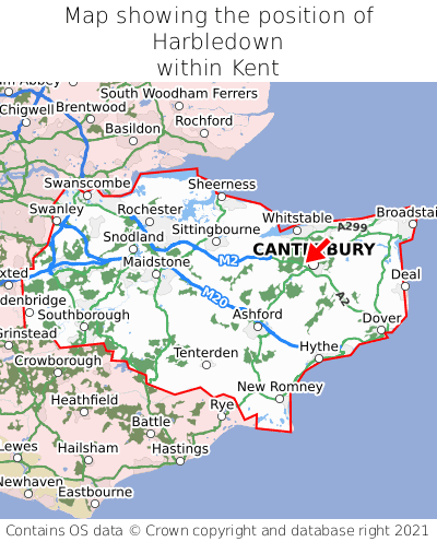 Map showing location of Harbledown within Kent