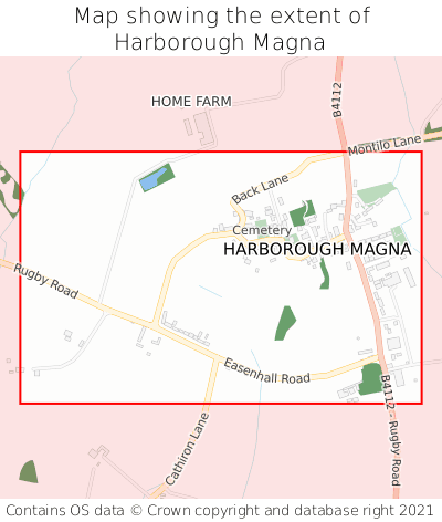 Map showing extent of Harborough Magna as bounding box