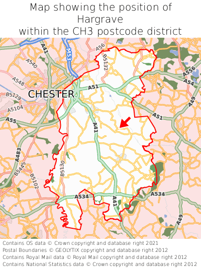 Map showing location of Hargrave within CH3