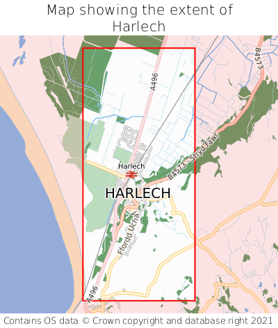 Map showing extent of Harlech as bounding box