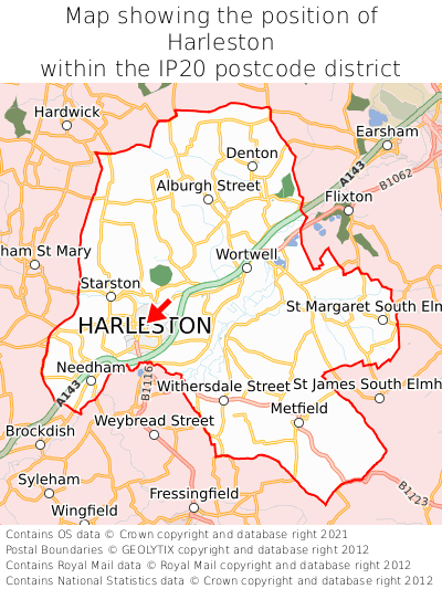 Map showing location of Harleston within IP20