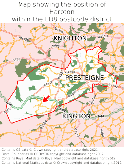 Map showing location of Harpton within LD8