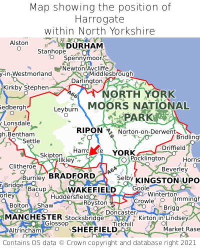 Map showing location of Harrogate within North Yorkshire