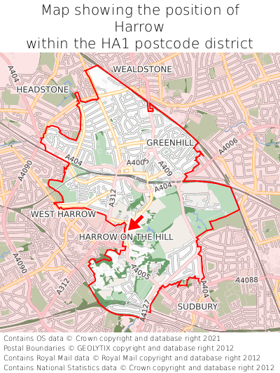 Map showing location of Harrow within HA1