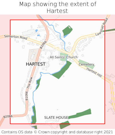 Map showing extent of Hartest as bounding box