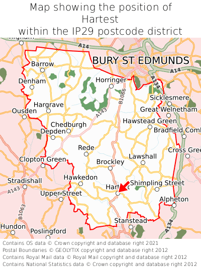 Map showing location of Hartest within IP29