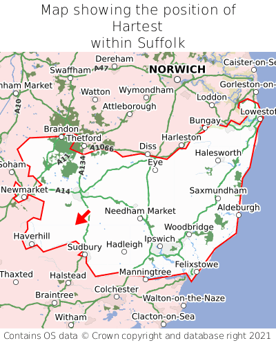 Map showing location of Hartest within Suffolk