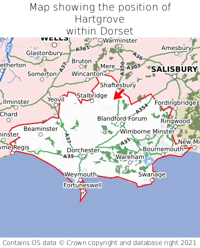 Map showing location of Hartgrove within Dorset