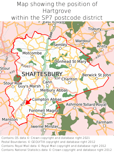 Map showing location of Hartgrove within SP7