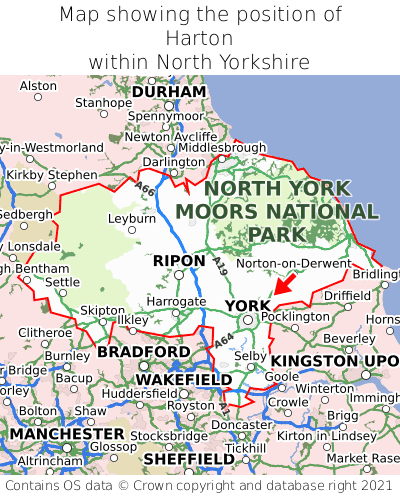 Map showing location of Harton within North Yorkshire