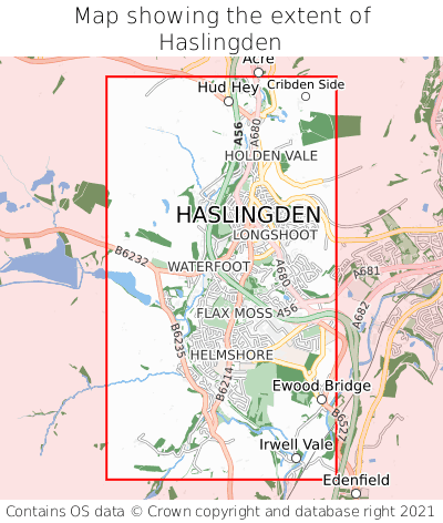 Map showing extent of Haslingden as bounding box