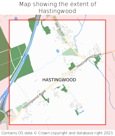 Map showing extent of Hastingwood as bounding box