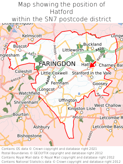 Map showing location of Hatford within SN7