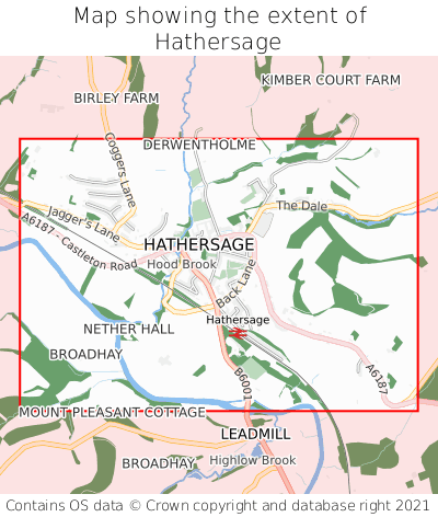 Map showing extent of Hathersage as bounding box