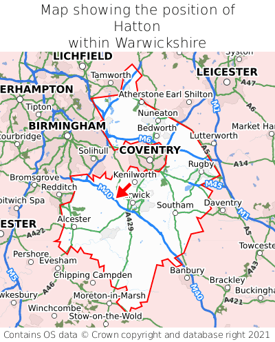 Map showing location of Hatton within Warwickshire