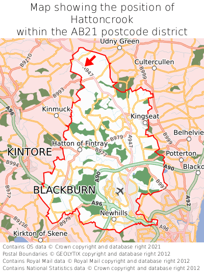 Map showing location of Hattoncrook within AB21