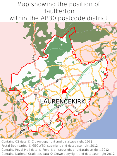 Map showing location of Haulkerton within AB30