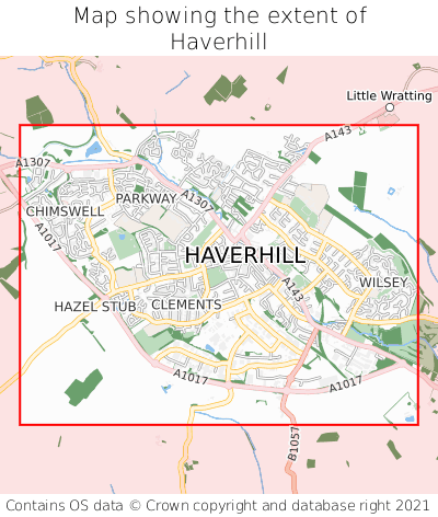 Map showing extent of Haverhill as bounding box