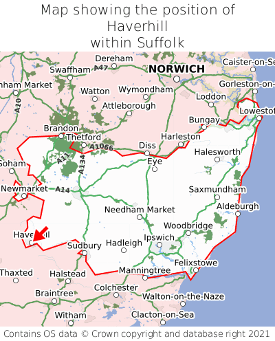 Map showing location of Haverhill within Suffolk