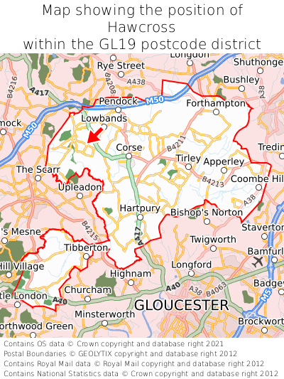 Map showing location of Hawcross within GL19