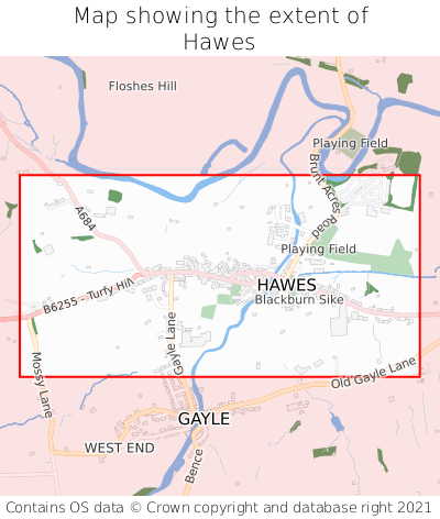 Map showing extent of Hawes as bounding box