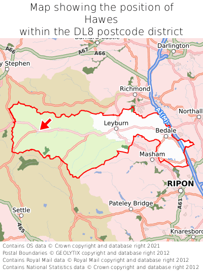 Map showing location of Hawes within DL8