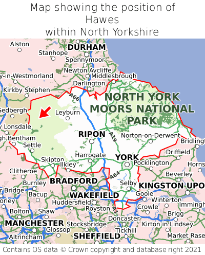 Map showing location of Hawes within North Yorkshire