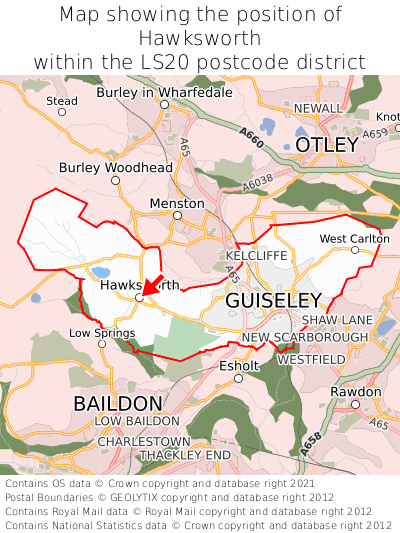 Map showing location of Hawksworth within LS20