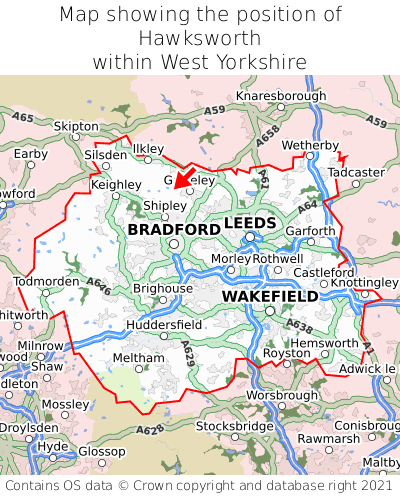 Map showing location of Hawksworth within West Yorkshire