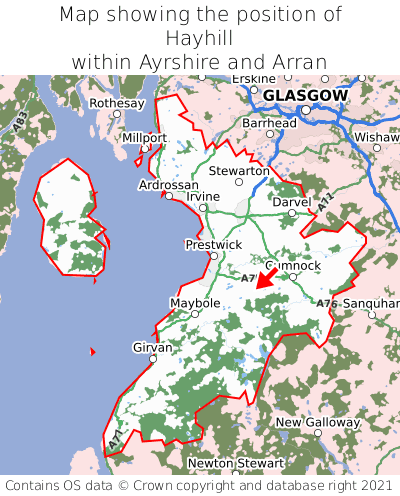 Map showing location of Hayhill within Ayrshire and Arran