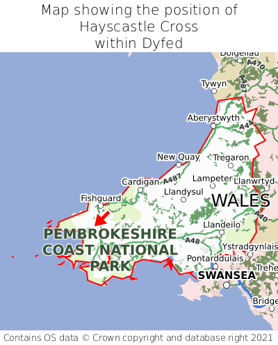 Map showing location of Hayscastle Cross within Dyfed