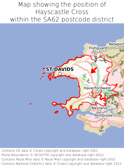 Map showing location of Hayscastle Cross within SA62