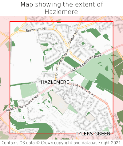 Map showing extent of Hazlemere as bounding box