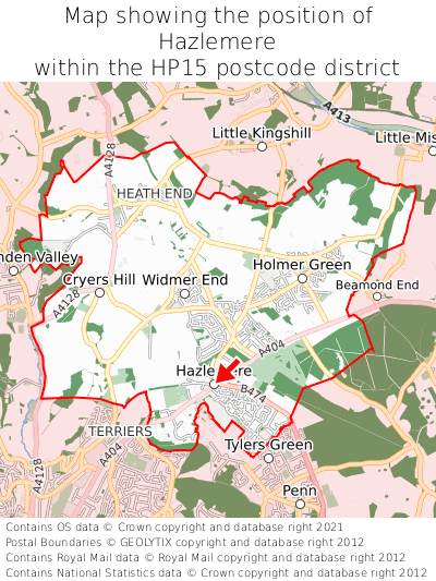 Map showing location of Hazlemere within HP15